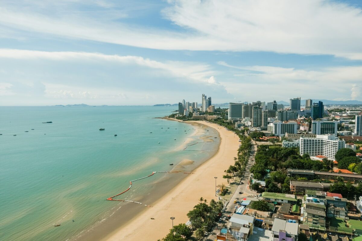 Pattaya skyline and beach at dusk